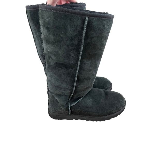 UGG Classic Tall Black Suede Leather Sheepskin Boots Size 9 - Picture 3 of 6
